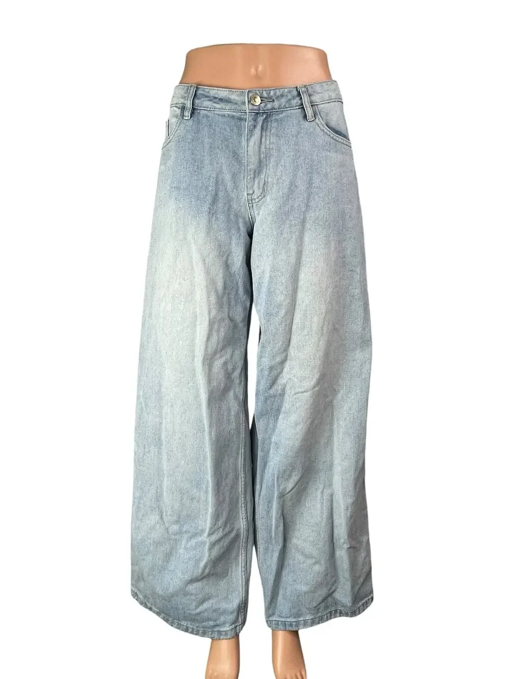 Princess Polly Blue High Waisted Light Wash Baggy Wide Leg Denim Jeans Pants 6